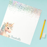 Pastel Glitter Blommigt Baby Unicorn Anteckningsblock<br><div class="desc">Pastel Glitter Blommigt Baby Unicorn-Anteckningsblock,  eget namn</div>