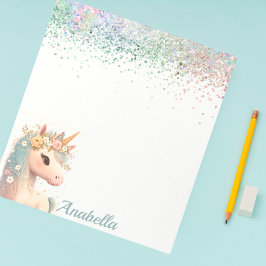Pastel Glitter Blommigt Baby Unicorn Anteckningsblock