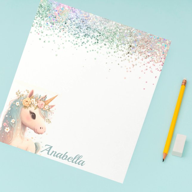 Pastel Glitter Blommigt Baby Unicorn Anteckningsblock (Skapare uppladdad)