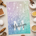 Pastel Glitter Bokeh BackgroundGlam Elegant Glitte Kökshandduk<br><div class="desc">Anpassa enkelt den här eleganten färglös bokeh glitter mönster med ditt eget namn och/eller monogram.</div>