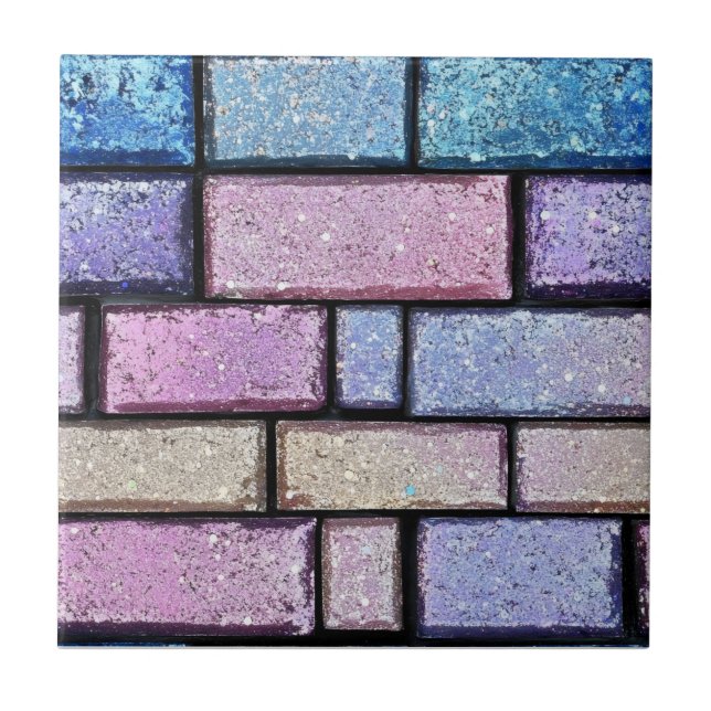 Pastel Glitter Brick Mönster Kakelplatta (Framsidan)