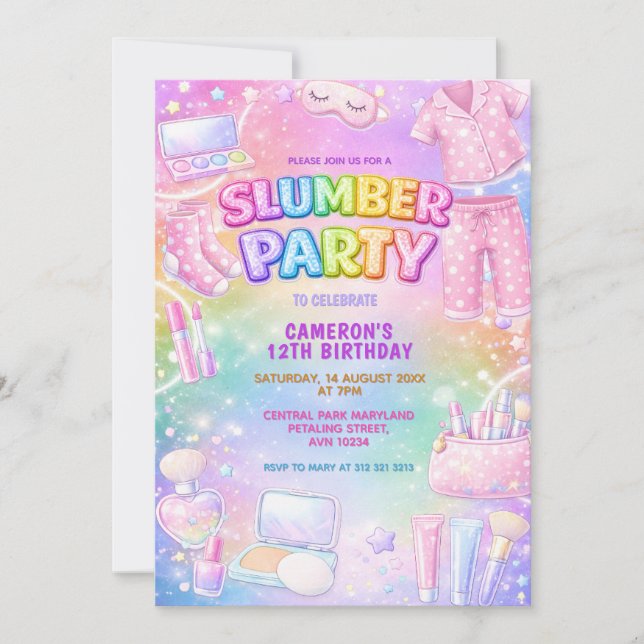 Pastel Glitter Girls Slumber Party Birthday  Inbjudningar (Framsida)