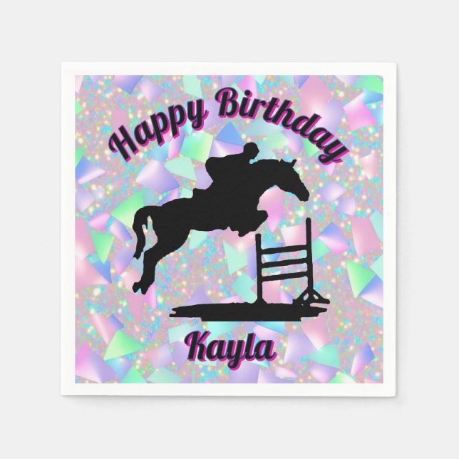 Pastel Glitter Horse Girl Birthday Napkins Pappersservett (Framsidan)
