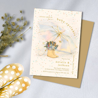 Pastel Glitter Parbrella Blommigt Boots Baby Sprin Inbjudningar