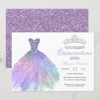 Pastel Glitter Sjöjungfru Unicorn Rainbow Quinceañ Inbjudningar