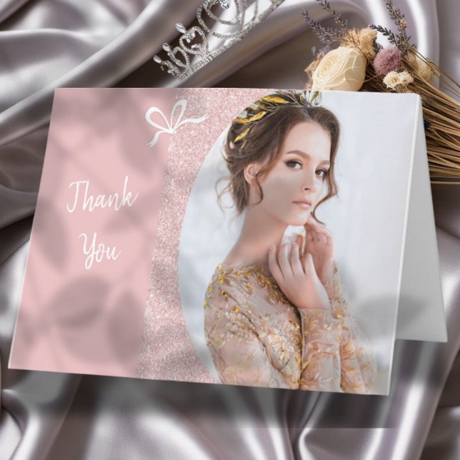 Pastel Glitter Skönhetstävling - tackkort (This traditional folded thank you card for pageant titleholders features your photo and custom text)