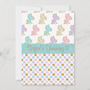 Pastel Glitter Unicorn Polka-inbjudningar till pri Inbjudningar