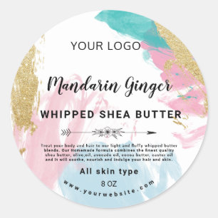 Pastel glitter vatten färg shea-smöretikett för runt klistermärke