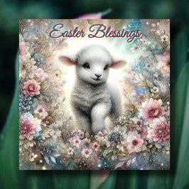 Pastel Glitter Watercolor Lamb Blommigt Påsk Julkort