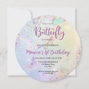 Pastel Glittter Butterfly Flicka 1:a födelsedagen