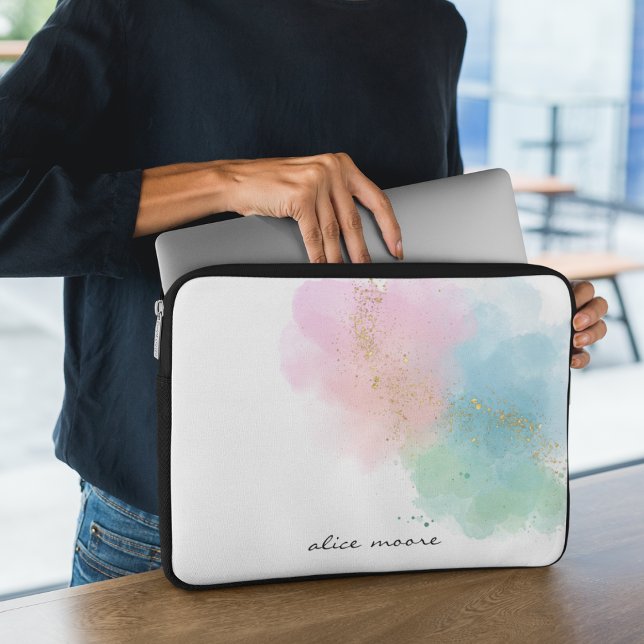 Pastel Gnistra Watercolor & Script Monogram Laptop Fodral (Skapare uppladdad)
