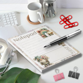 Pastel Gnome & Mushroom – Floral Spring Design Anteckningsblock