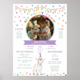 Pastel Goat 1:a födelsedag Milestone Poster