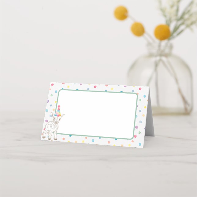 Pastel Goat Confetti Blank Birthday-platskort Placeringskort (Framsida)