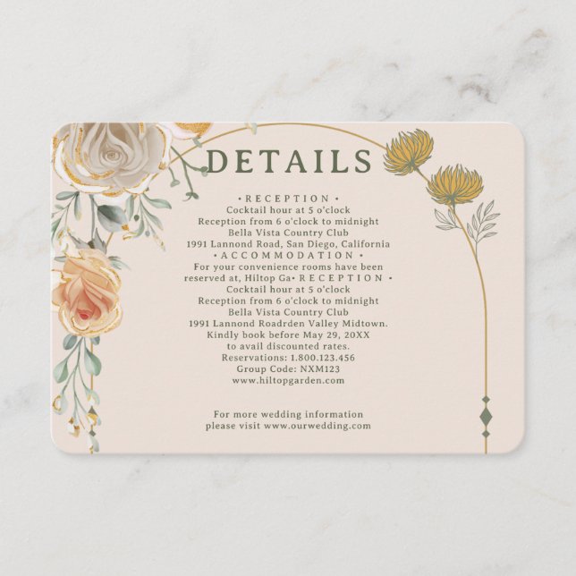 Pastel Gold Floral Wedding Enclosure Card  Tilläggskort (Framsida)