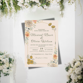 Pastel & Gold Floral Wedding Invitation Inbjudningar