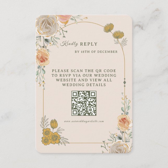 Pastel Gold Floral Wedding RSVP Card OSA Kort (Framsida)