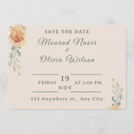 Pastel Gold Floral Wedding Save the Date Card Inbjudningar