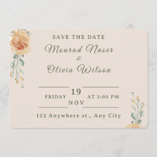 Pastel Gold Floral Wedding Save the Date Card Inbjudningar