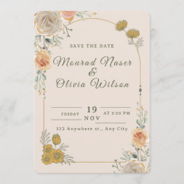 Pastel Gold Floral Wedding Save the Date Card Inbjudningar