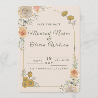 Pastel Gold Floral Wedding Save the Date Card Inbjudningar