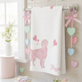 Pastel Golden Retriever Valentine Custom Name Kökshandduk