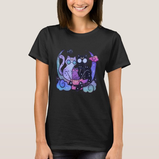 Pastel Goth Aesthetic Cat Tee Creepy Alien Måne C (Framsida)