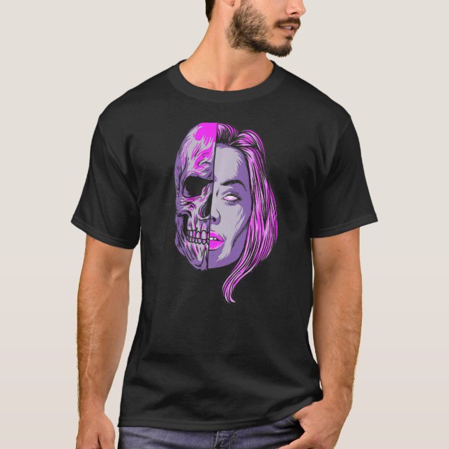 Pastel Goth Aesthetic Haldead Skeleton Bone Head T Shirt (Framsida)