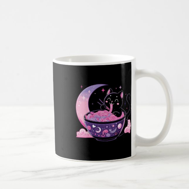 Pastel Goth Aesthetic Kawaii Cat Eating Ramen Nood Kaffemugg (Höger)