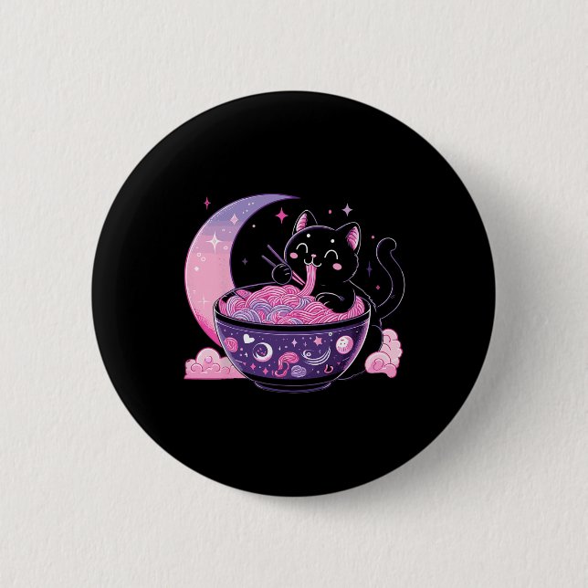 Pastel Goth Aesthetic Kawaii Cat Eating Ramen Nood Knapp (Framsida)