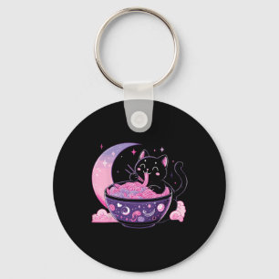 Pastel Goth Aesthetic Kawaii Cat Eating Ramen Nood Nyckelring