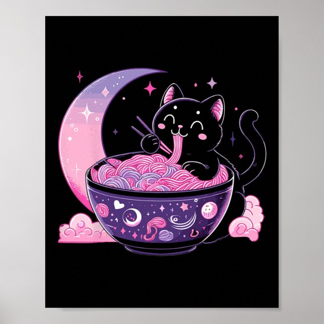 Pastel Goth Aesthetic Kawaii Cat Eating Ramen Nood Poster (Framsidan)