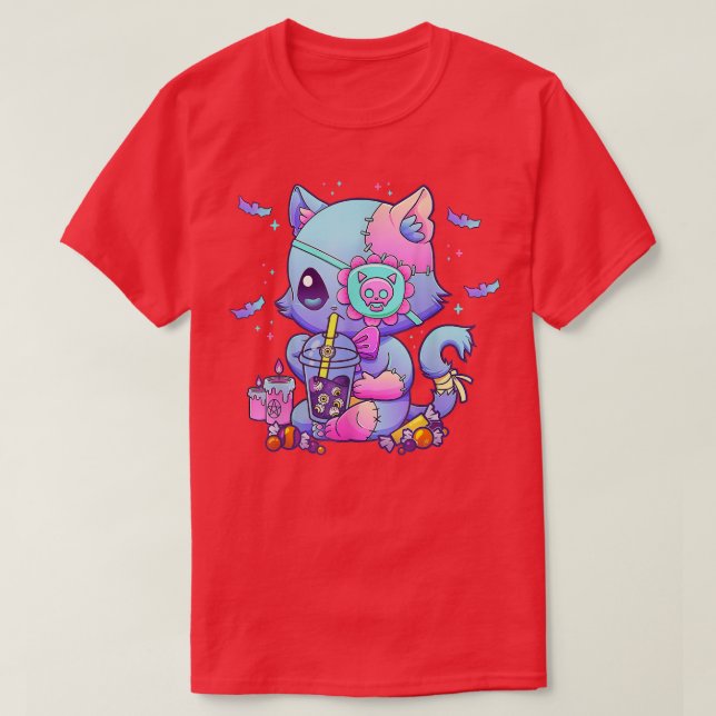 Pastel Goth Aesthetic Kawaii Creepy Cat Boba Tea E T Shirt (Design framsida)