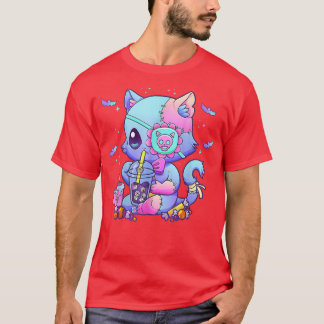 Pastel Goth Aesthetic Kawaii Creepy Cat Boba Tea E T Shirt
