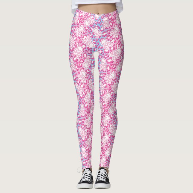 Pastel Goth Aesthetic Leopard Skriv ut Jolly Roger Leggings (Framsida)
