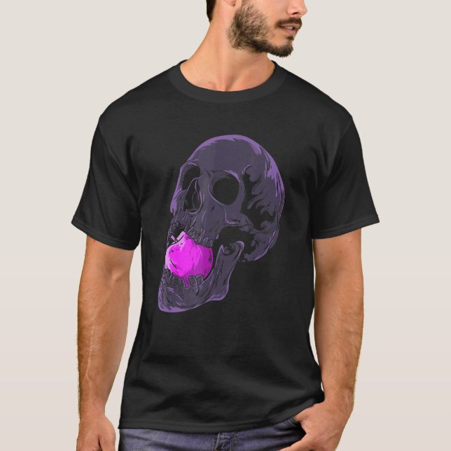 Pastel Goth Aesthetic Skull Apple Fruit Skeleton H T Shirt (Framsida)