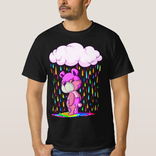 Pastel Goth Angry Teddy Bear Under Patel Rain and  T Shirt (Framsida)