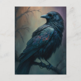 Pastel Goth Art Illustrated Solitary Kråka Vykort