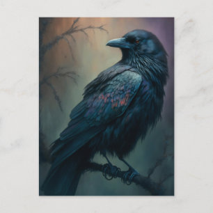 Pastel Goth Art Illustrated Solitary Kråka Vykort