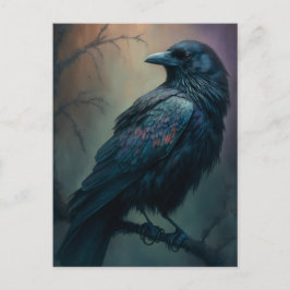 Pastel Goth Art Illustrated Solitary Kråka Vykort