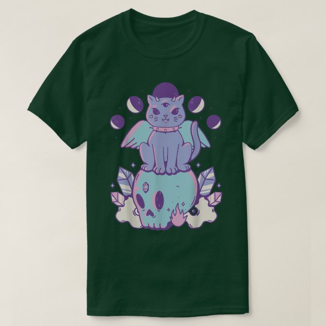 Pastel goth cat on head skeleton Död metall cree T Shirt (Design framsida)
