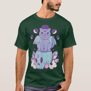 Pastel goth cat on head skeleton Död metall cree T Shirt