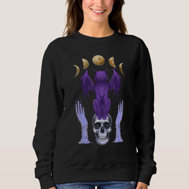 Pastel Goth Cat Skull Candles Moon Phases Creepy C T Shirt (Framsida)