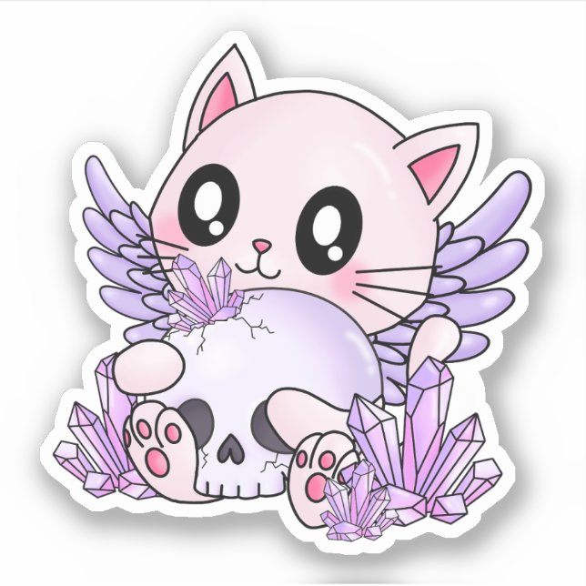 Pastel Goth Cat & Skull Klistermärken (Framsida)