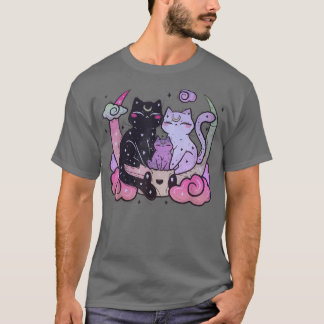 Pastel Goth Clothing Creepy CAt Family on Moon  T Shirt