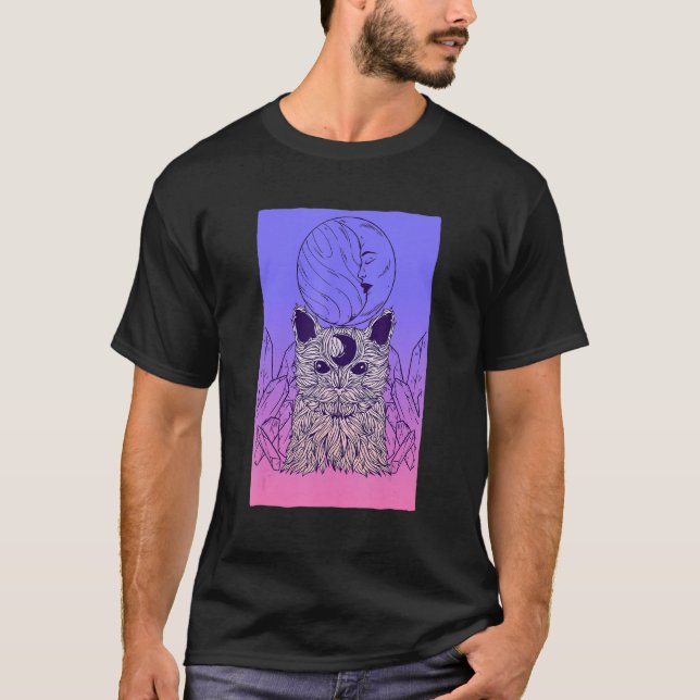 Pastel Goth Creepy Cat Cresent Måne Girl Gothic Wi T Shirt (Framsida)