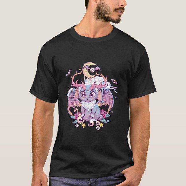 Pastel Goth Creepy Occult Satanic Jackalope Kawaii T Shirt (Framsida)