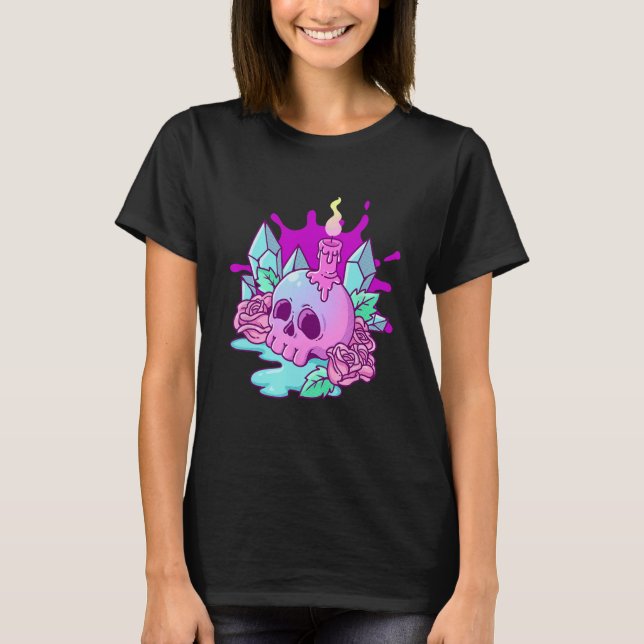 Pastel Goth Creepy Skull T Shirt (Framsida)