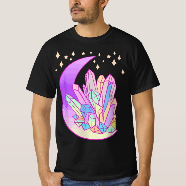 Pastel Goth Crystal Cluster Glowing Moon Kawaii Wi T Shirt (Framsida)
