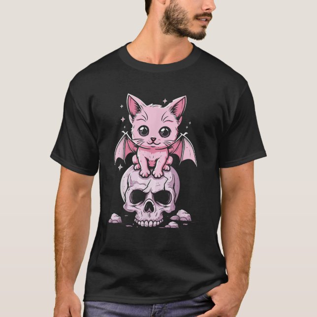 Pastel Goth Cute Creepy Anime Aesthetic Kawaii Cat T Shirt (Framsida)